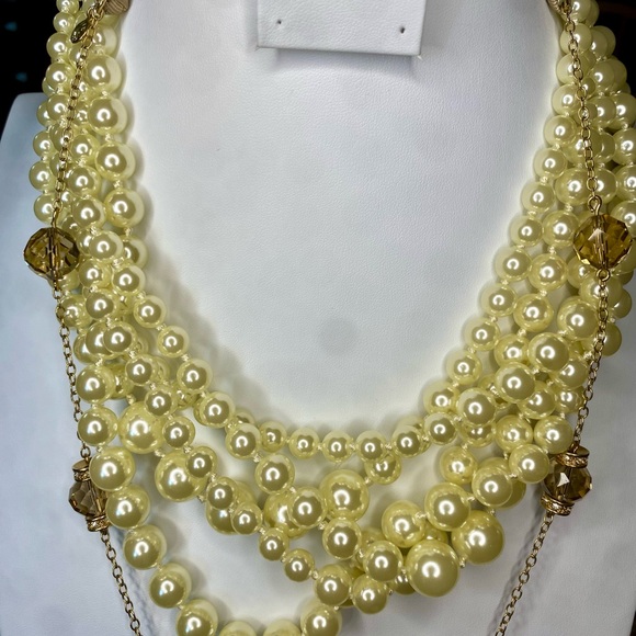 J. Crew Multi-strand Off White Faux Pearl Necklace bundle Brown Faceted Beaded - Picture 3 of 17